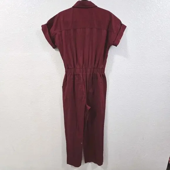 Universal thread Womens Short Sleeve Cotton Jumpsuit Boilersuit Burgundy Size 2 - Picture 8 of 8